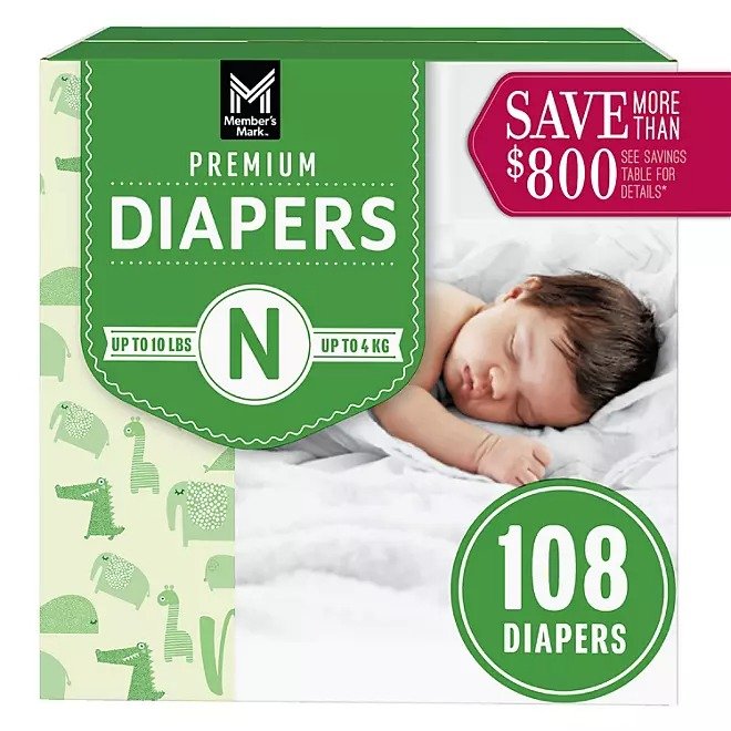 Member's Mark Premium Baby Diapers, Sizes: Newborn - 7