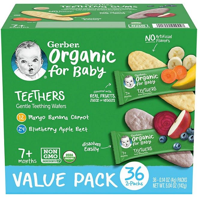 Gerber Organic Teething Wafers Variety Pack, 36 ct.