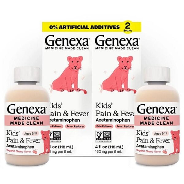 Genexa Kids' Pain & Fever Acetaminophen Liquid, Cherry, 4 fl. oz., 2 pk.