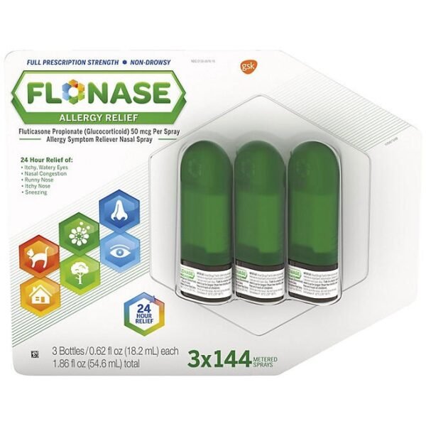 FLONASE Allergy Relief Nasal Spray, 24 Hour Non Drowsy Allergy Medicine, Metered Nasal Spray, 3 ct.