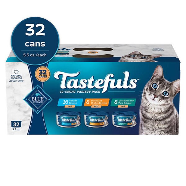 Blue Buffalo Tastefuls Variety Pack, Pate Wet Cat Food, 32 ct., 5,5 oz.