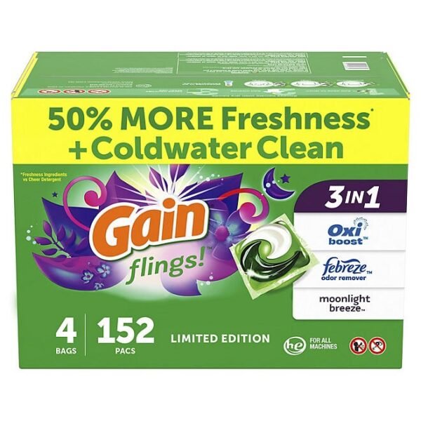 Gain Flings! Laundry Detergent Pacs, Moonlight Breeze, 152 ct.