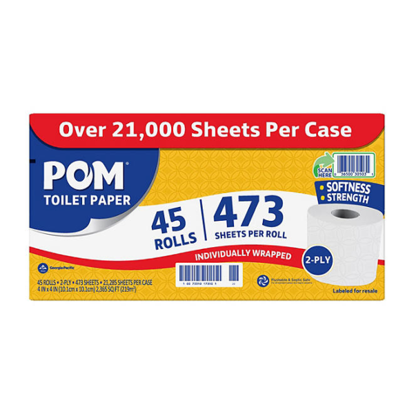 POM 2-Ply Toilet Paper 45 rolls, 473 sheets/roll