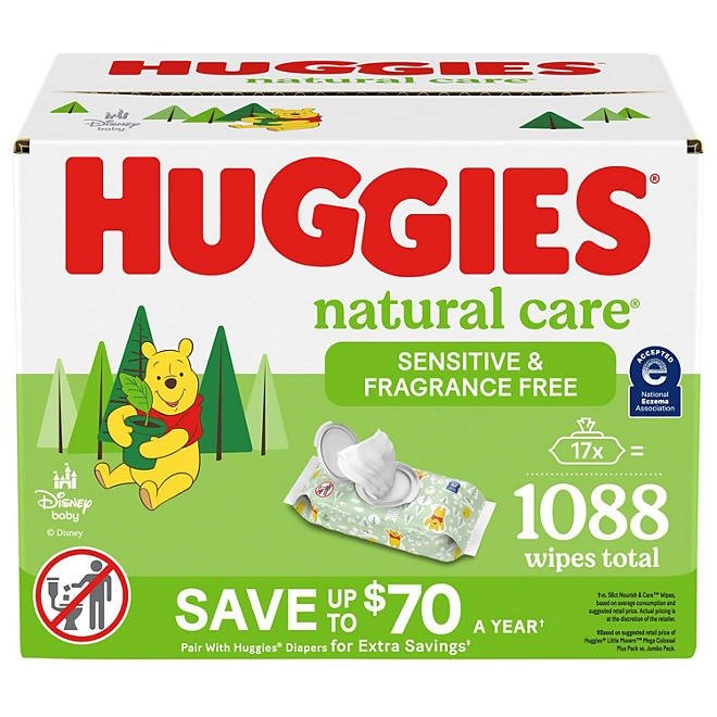 Huggies Natural Care Sensitive Baby Wipes, Fragrance Free, 17 pk., 1088 Wipes