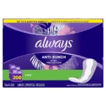 "Always Anti-Bunch Xtra Protection Daily Liners, Unscented, Long, 200 ct. "