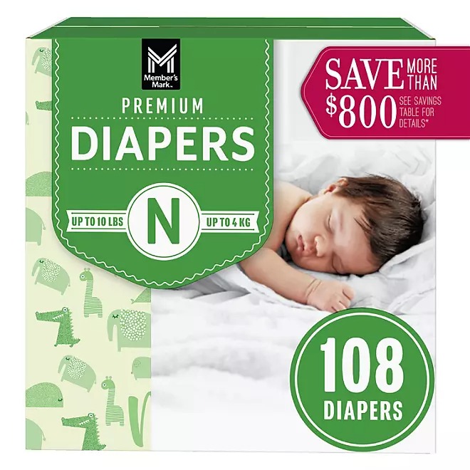 Member's Mark Premium Baby Diapers, Sizes: Newborn - 7