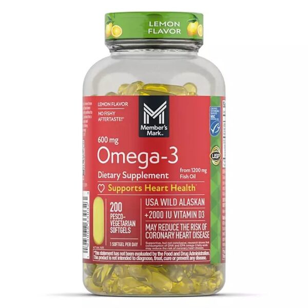 Member's Mark 600mg Omega-3 from Fish Oil with 50 mcg Vitamin D3 Softgels, 200 ct.