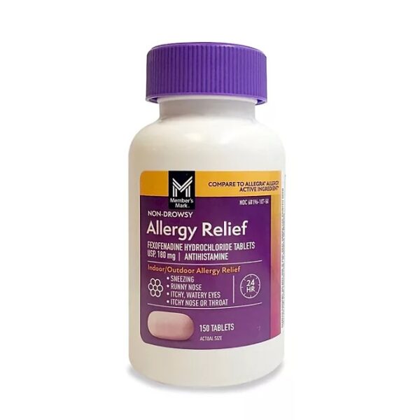 Member's Mark Allergy Relief Fexofenadine HCl Tablets USP, 180 mg, 150 ct.