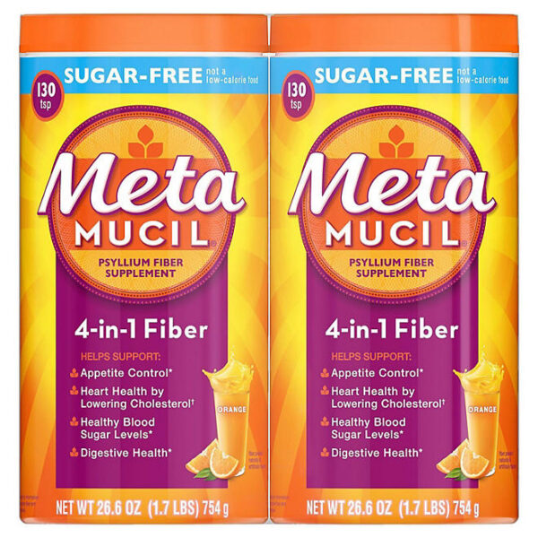 Metamucil Psyllium 4in1 Fiber Sugar-Free Powder, Orange, 26.6 oz., 2 pk.