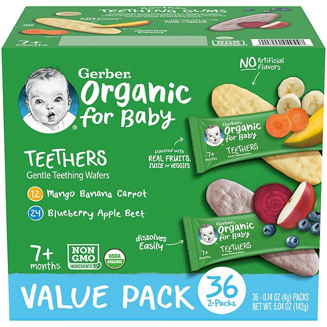 Gerber Organic Teething Wafers Variety Pack, 36 ct.