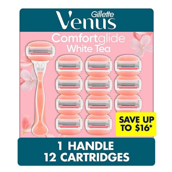 Venus Comfortglide Women's Razor Handle + 12 Cartridges, White Tea