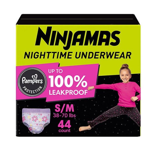 Ninjamas Nighttime Bedwetting Underwear for Girls, Sizes Small-Extra Large
