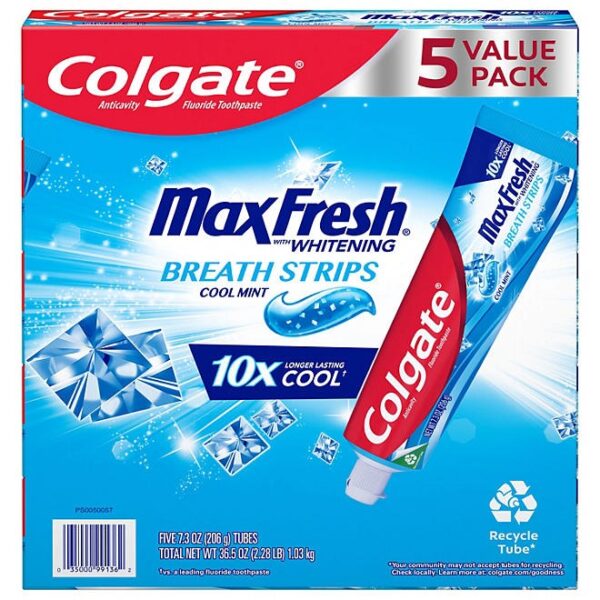 Colgate MaxFresh Toothpaste with Mini Breath Strips, Cool Mint, 7.3 oz., 5 pk