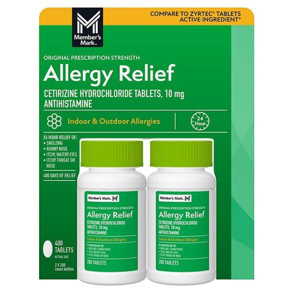 Member’s Mark Allergy Relief Cetirizine Hydrochloride Tablets 10 mg, 400 ct.