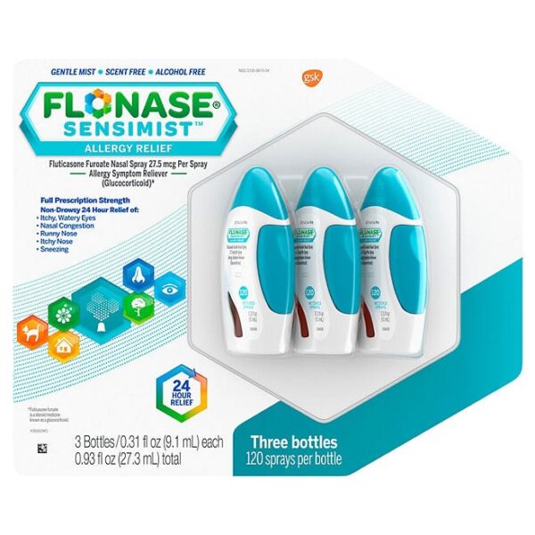 FLONASE Sensimist Allergy Relief Nasal Spray - Non-Drowsy 24HR, Scent-Free Mist, 3 ct.