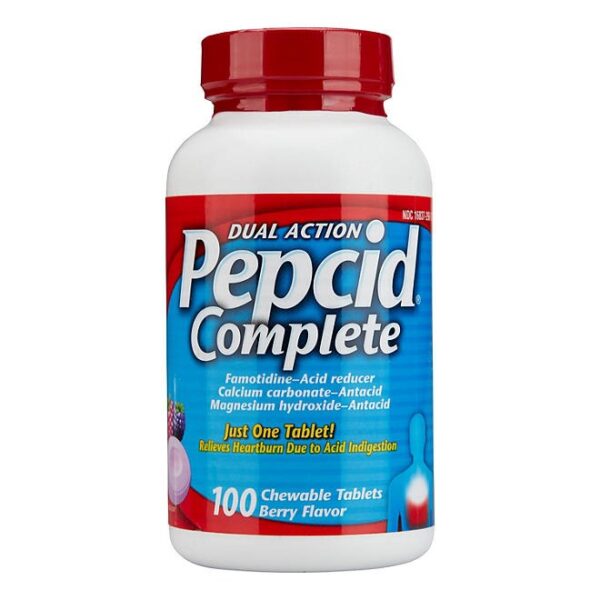 Pepcid Complete Acid Reducer + Antacid Chewable Tablets, Berry, 100 ct.