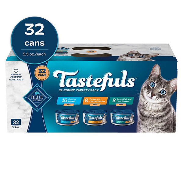 Blue Buffalo Tastefuls Variety Pack, Pate Wet Cat Food, 32 ct., 5,5 oz.