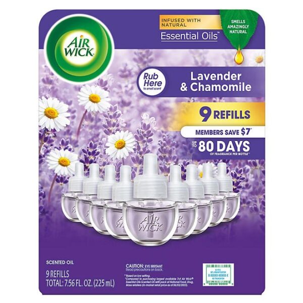 Air Wick Essential Oil Air Freshener, Lavender & Chamomile, 9 Refills