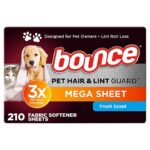 Bounce Pet Hair & Lint Guard Mega Dryer Sheets, Fresh Scent, 210 ct.