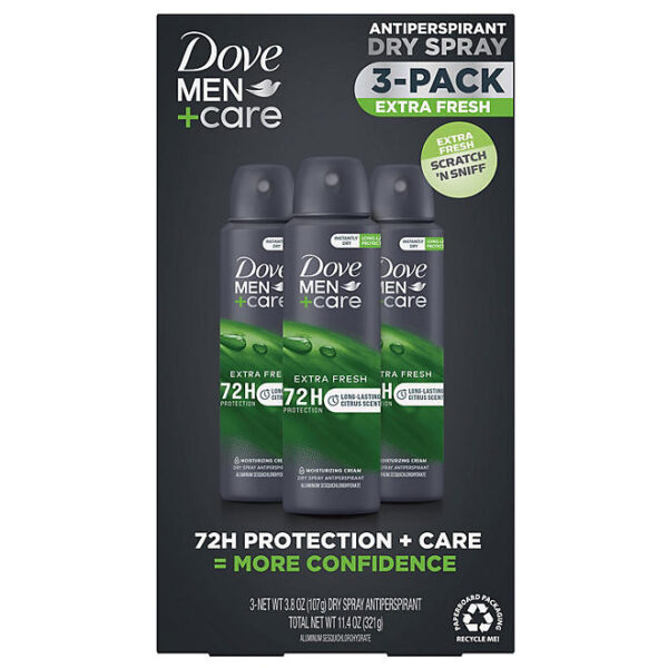 Dove Men+Care Extra Fresh Dry Spray Antiperspirant, 3.8 oz., 3 pk.